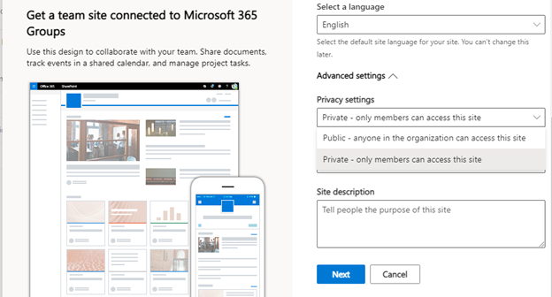 Create a modern team site collection in SharePoint online