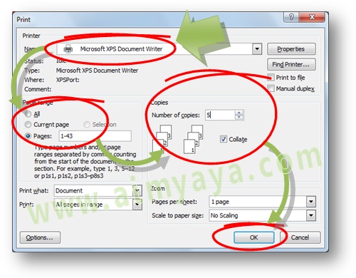 Gambar: Cara melakukan print / mencetak beberapa rangkap dokumen sekaligus di Microsoft Word 2007