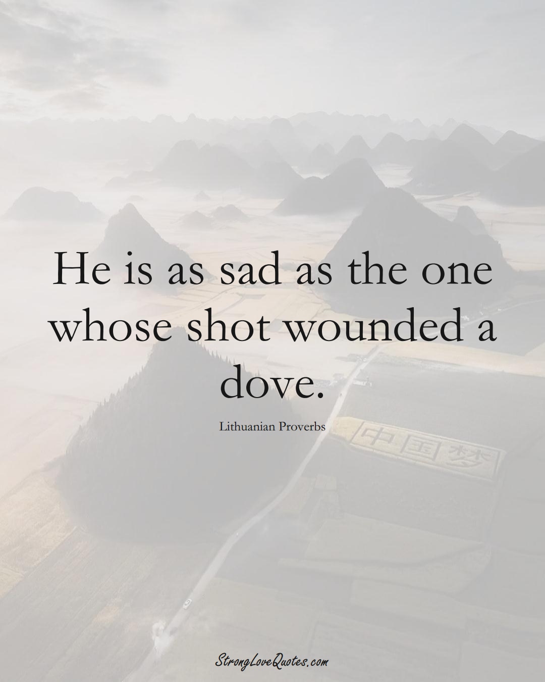 He is as sad as the one whose shot wounded a dove. (Lithuanian Sayings);  #AsianSayings