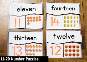 November Kindergarten Math Activity Center: 11-20 Number Puzzles