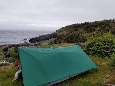 Foggy campsite East Coast Trail Freshwater NFLD.