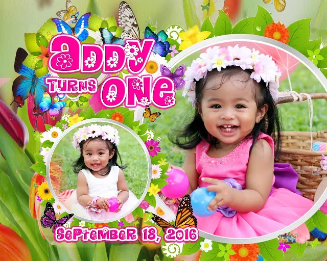 Flowers and Butterfly First birthday tarpaulin designs