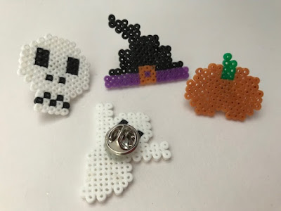 Halloween pin badges with mini Hama beads