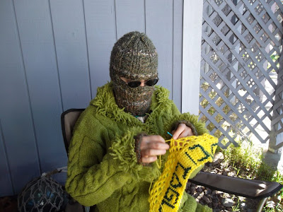 Cynthia Parkhill crochets yarnstorming tag: "Support Libraries" in Hebrew