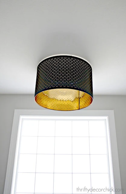 Large black lamp shade as flush mount