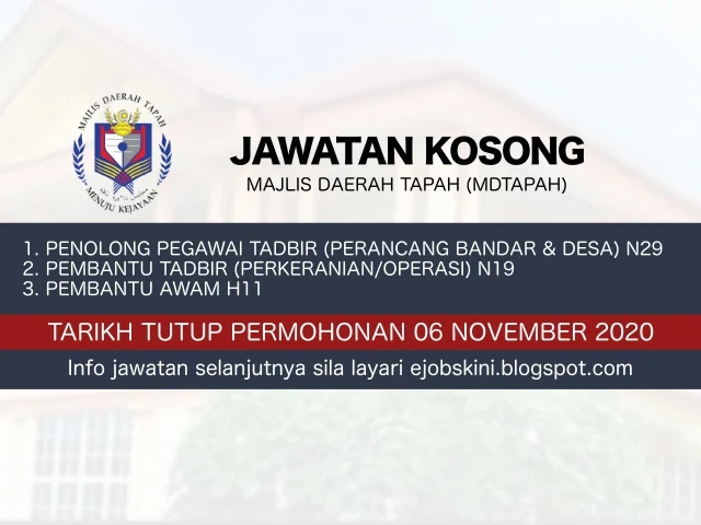 Jawatan Kosong MDTapah November 2020