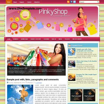 Pinky Shop blog template. template image slider blog. magazine blogger template style. wordpress theme to blogger