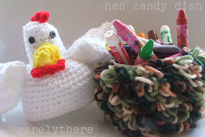 crochet hen candy dish