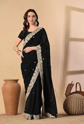 black party wear saree