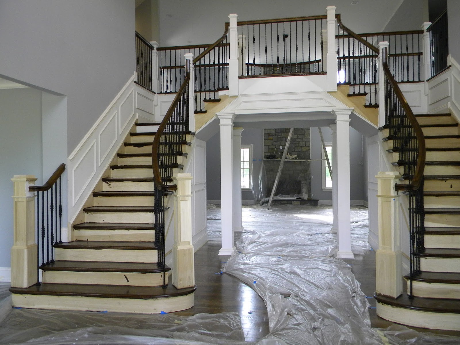 Wood Stairs And Rails And Iron Balusters Custom Flared Stairs And