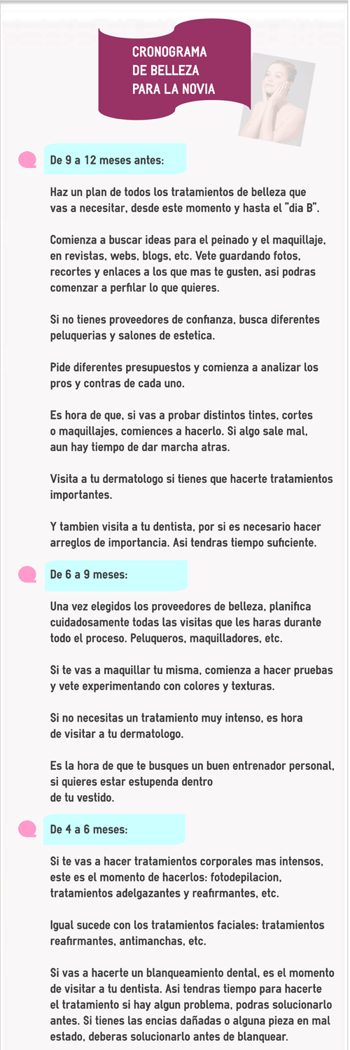 Cronograma de belleza para la novia. Parte 1