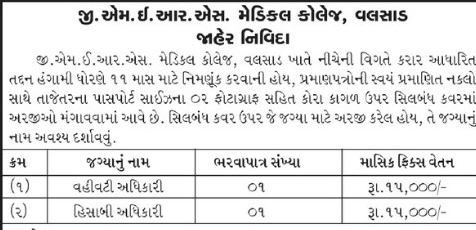 GMERS Medical College Valsad Recruitment 2021 For Administrative Officer and Other Post