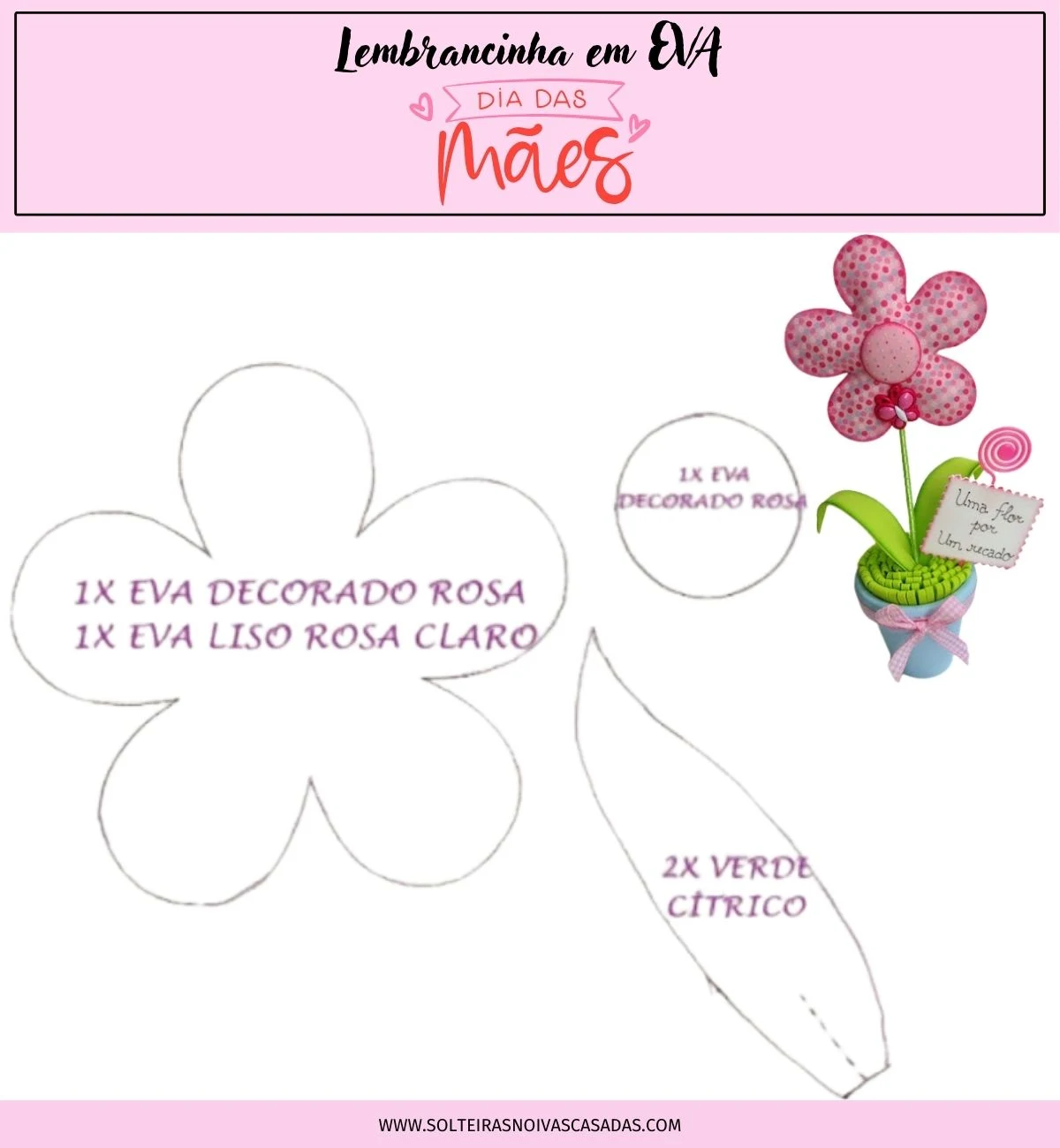 Molde de Lembrancinha em EVA para o Dia das Mães de Vaso com Flor e Recado
