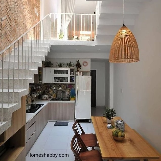 Simple Tile Kitchen Under the Stairs