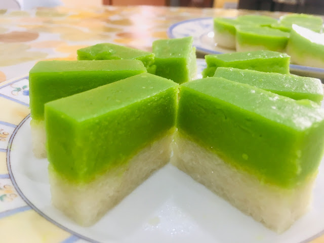 cara buat kuih seri muka atau pulut sekaya pandan