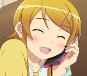 Face shot of Kirino happily talking on her cellphone