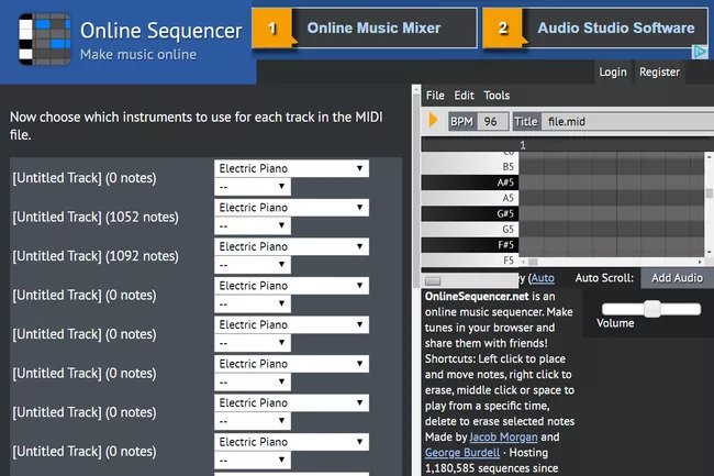 Pemutar MIDI online di Sequencer Online