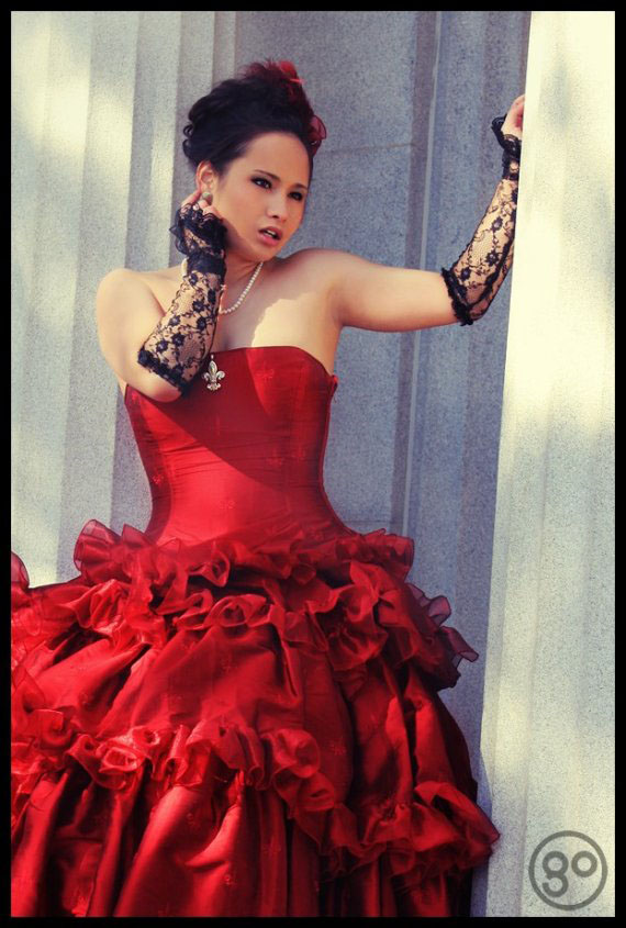  on your wedding day with this handmade Red Silk Gothic Eve Wedding Dress 