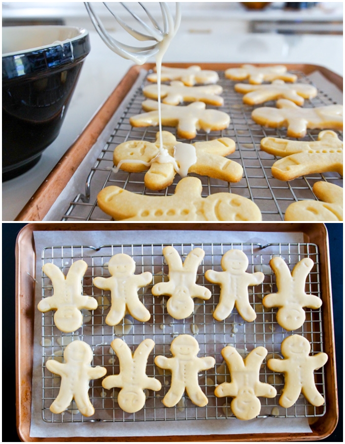 applying cookie glaze to cut-out cookies