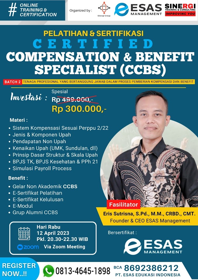 WA.0813-4645-1898 | Certified Compensation and Benefit Specialist (CCBS) 12 April 2023