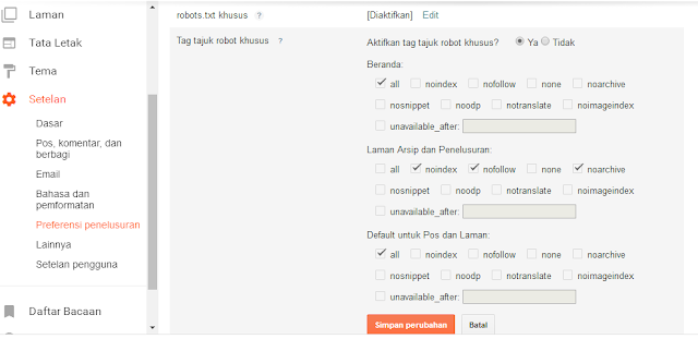 Cara Setting robot txt pada Blogger dan Webmaster Tools