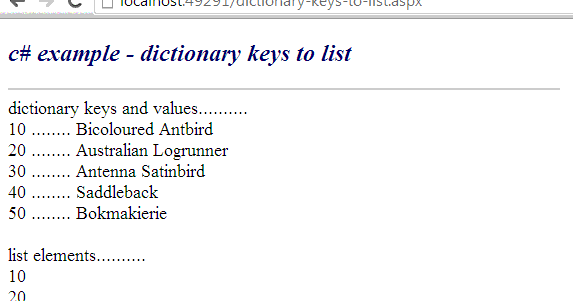 Dictionary keys c#