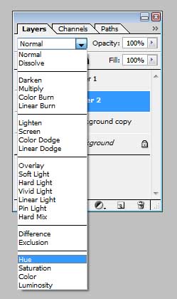 Set layer mode to Hue