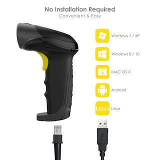 Inateck USB Barcode Scanner Wired Handheld 1D Barcode Scanner - Black