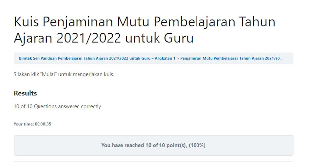 Kuis Penjaminan Mutu Pembelajaran Tahun Ajaran 2021/2022 untuk Guru