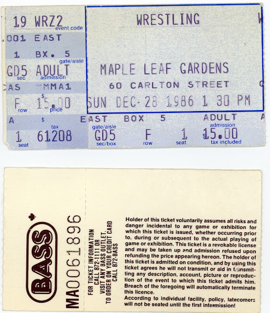 BASS Maple Leaf Gardens WWF wrestling tickets for December 28, 1986