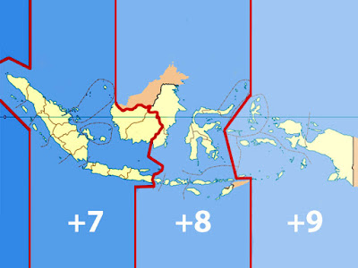 GAMBAR PERBEDAAN WAKTU & PEMBAGIAN ZONA WAKTU INDONESIA