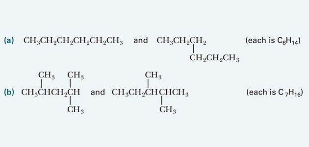 Do the structural formulas in each pair represent the same compound or constitutional isomers?