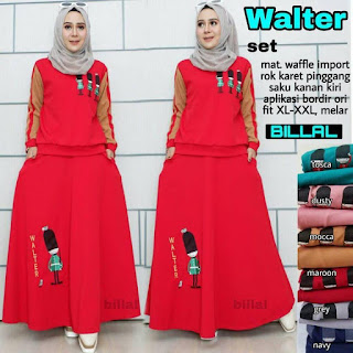 Walter Set Mat Waffel Import Aplikasi Bordir ori Rok Karet Ikat Pinggang Saku Kanan Kiri , size XL XXL berbahan Melar