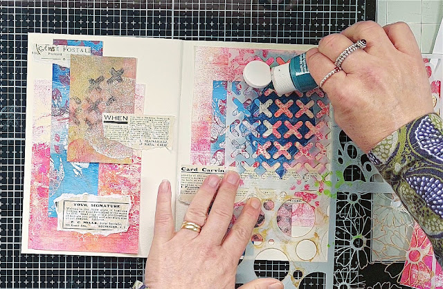 Collage art journal pages YouTube tutorial by Lou Sims