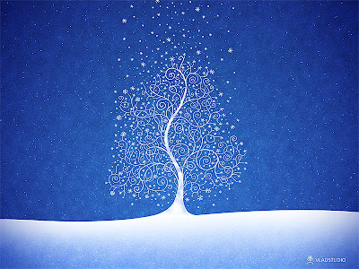 Tree and snowflake desktop wallpaper. Download it in various sizes here.