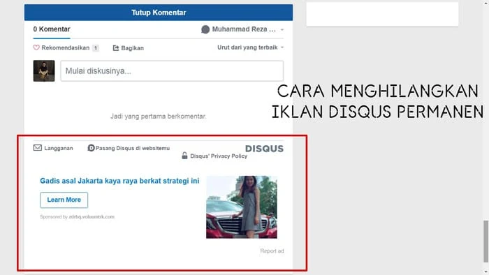 Cara Menonaktfikan Iklan Disqus Pada Blog