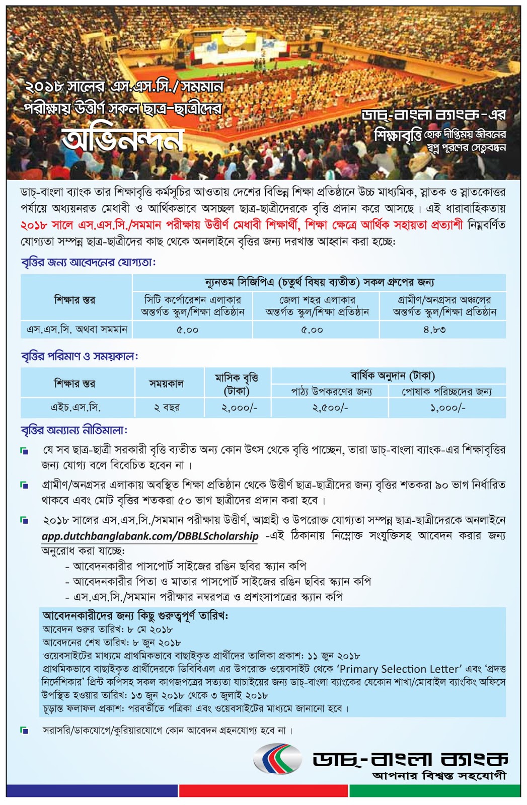 DBBL Scholarship SSC -2018 