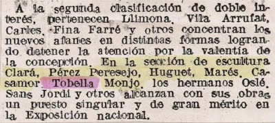 Recorte de La Vanguardia de 12 de noviembre de 1941 sobre Manuel Tobella