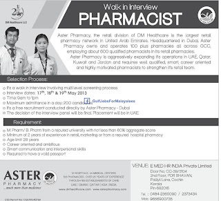 Pharmacist for UAE, Jordan, Qatar & kuwait