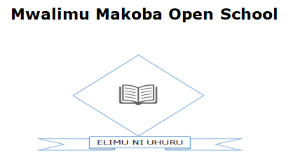 Mwalimu Makoba Open School logo showing diamond, book and a message elimu ni uhuru