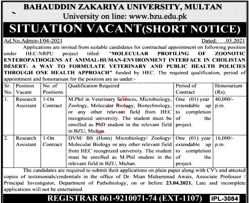 Latest Jobs in Bahauddin Zakariya University Multan MZU 2021