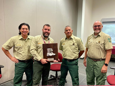 NAFRI staff James McGury, James Wheeler, Julio Ibarra, and Brian Hicks accept the 2020 Paul Gleason Lead by Example Award. USDA Forest Service photo.