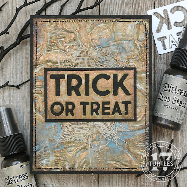Trick or Treat Halloween Card by Juliana Michaels featruing Eroded Metal Effect with Tim Holtz Halloween Distress Mica Stains