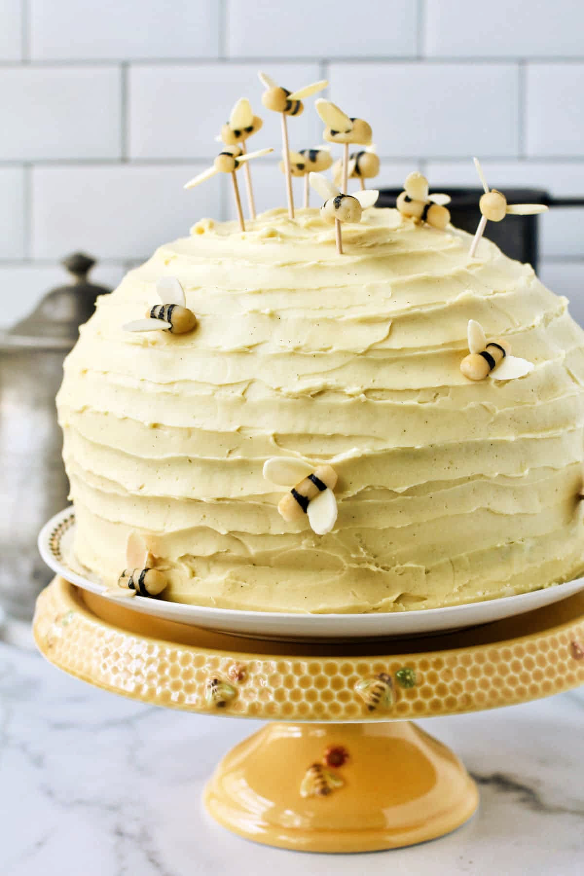 Honey Cake with Edible Bees on Top, the Top of the Cake is