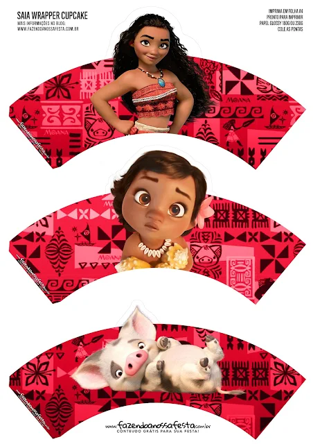 Moana Party Free Printable Wrappers and Toppers for Cupcakes. 