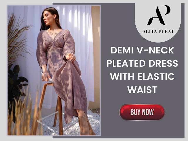 Demi V-Neck Pleated Dress With Elastic Waist