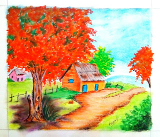 A Unique Landscape Drawing with oil pastel||oil pastel colour||oil paint drawing