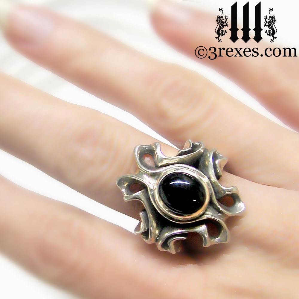 The Empress Vampire Silver Ring gothic black onyx on model