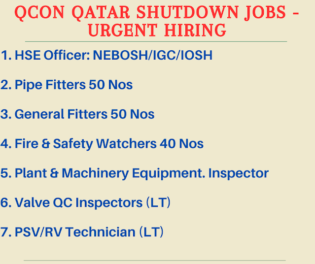 Qcon Qatar shutdown jobs - Urgent hiring