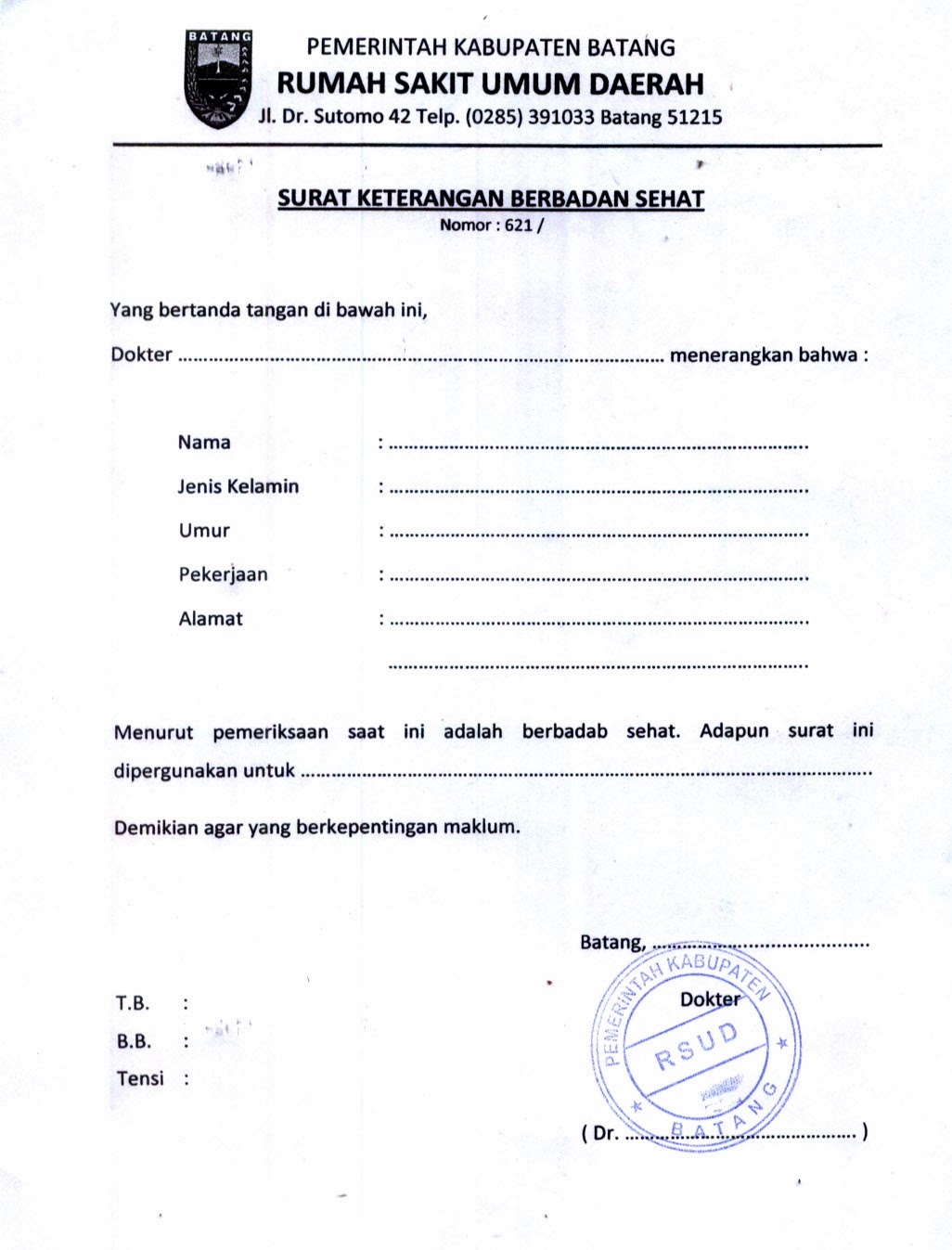 Contoh Surat Keterangan dari Dokter